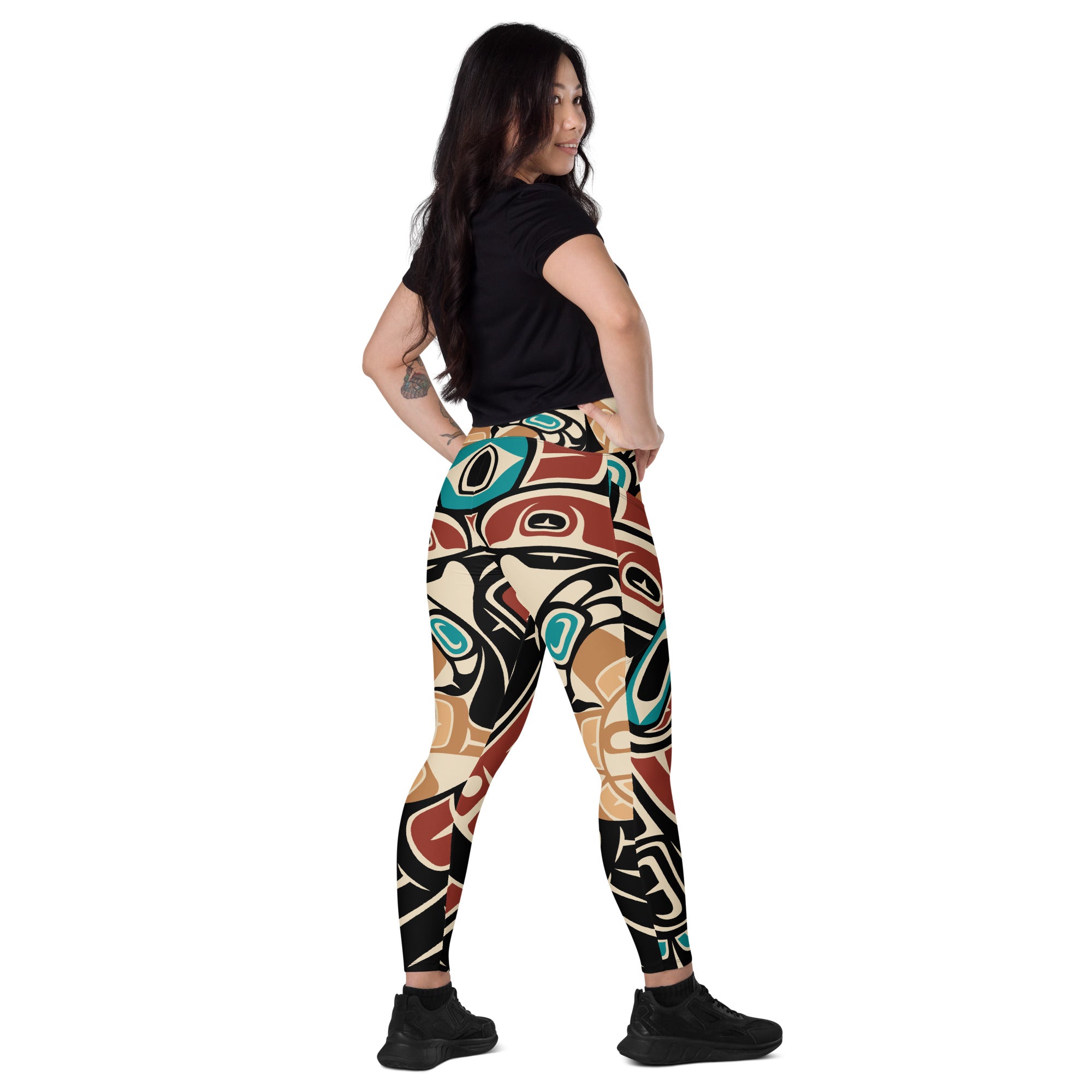 Crossover Leggings with Pockets | Tribal Raven | Spiritline Outfitters™