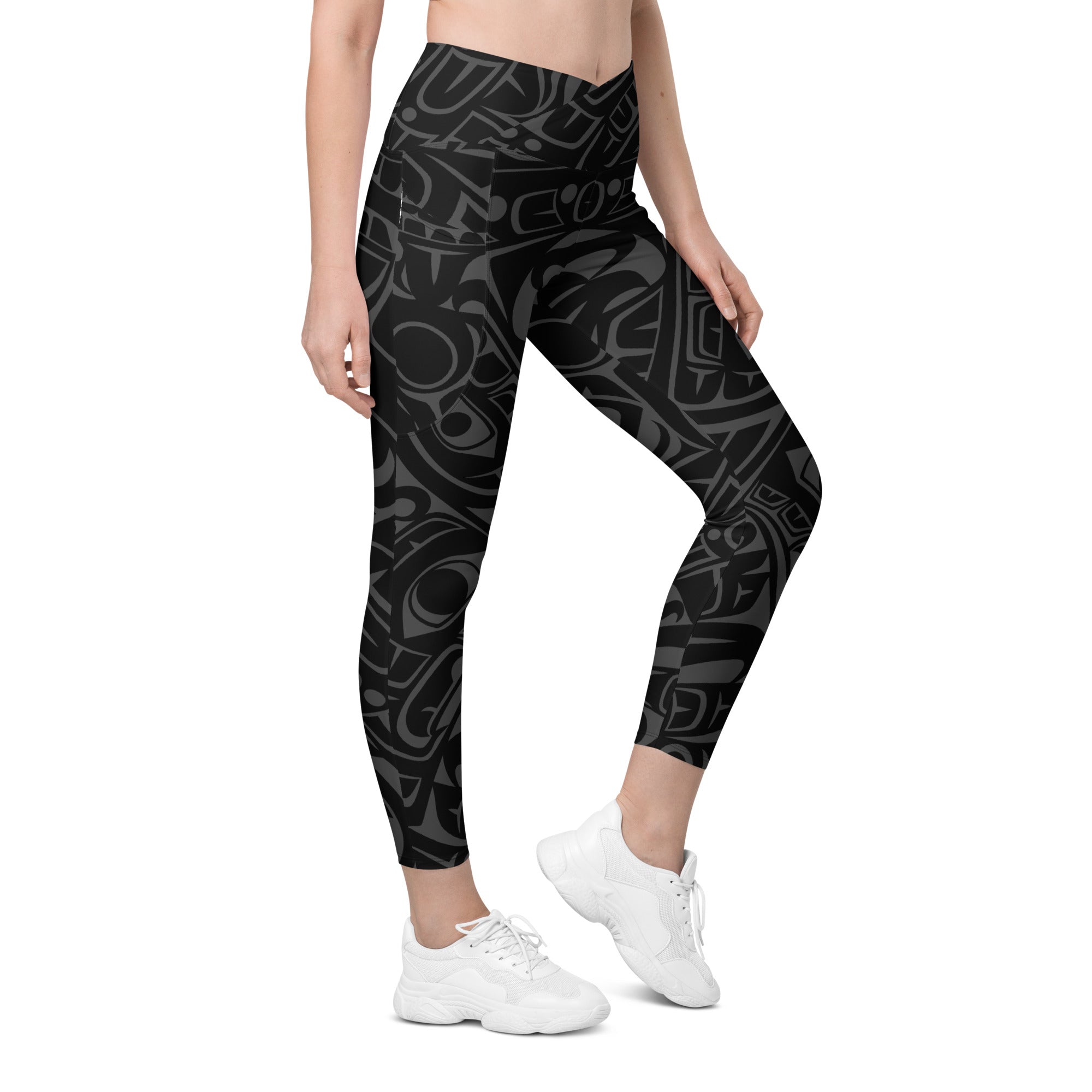 *Crossover Leggings with Pockets - Classic Tribal Smoky Print