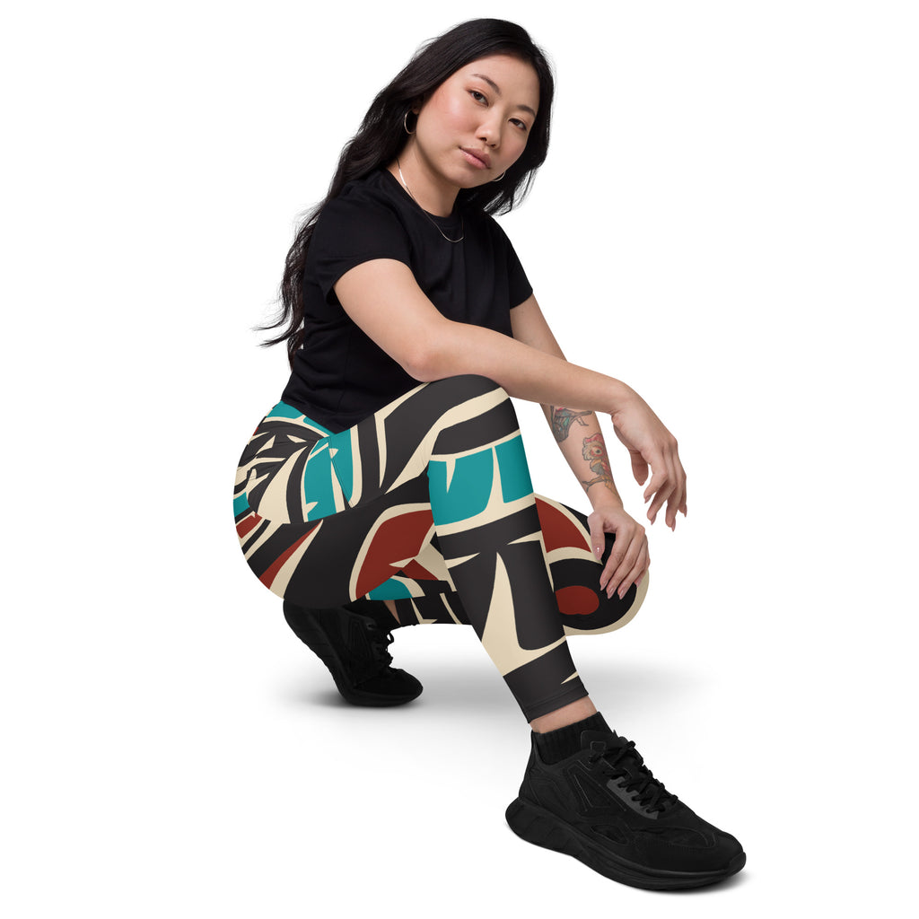 *Crossover Leggings with Pockets - Classic Tribal Hummingbird Print - Northern Spiritlines™