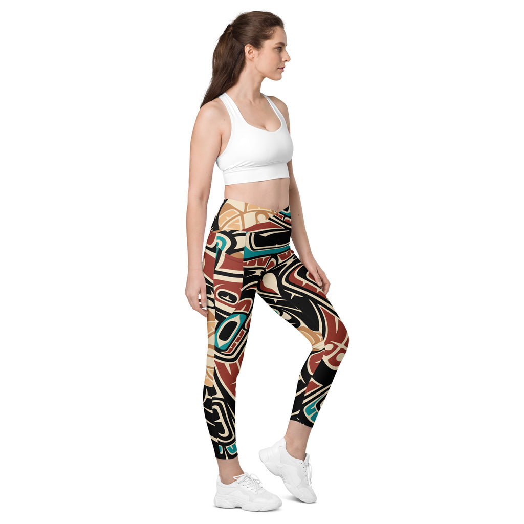 Crossover Leggings with Pockets | Tribal Raven | Spiritline Outfitters™