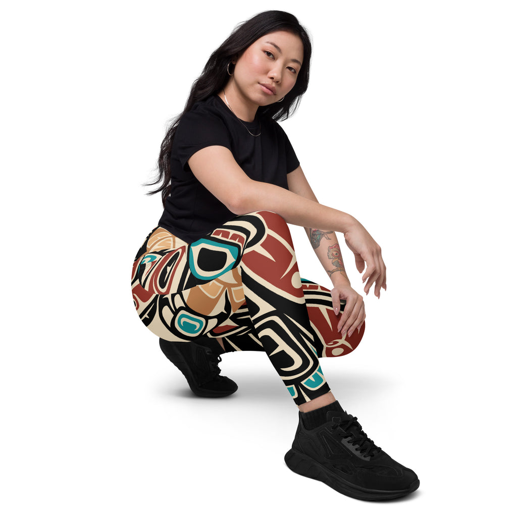 Crossover Leggings with Pockets | Tribal Raven | Spiritline Outfitters™