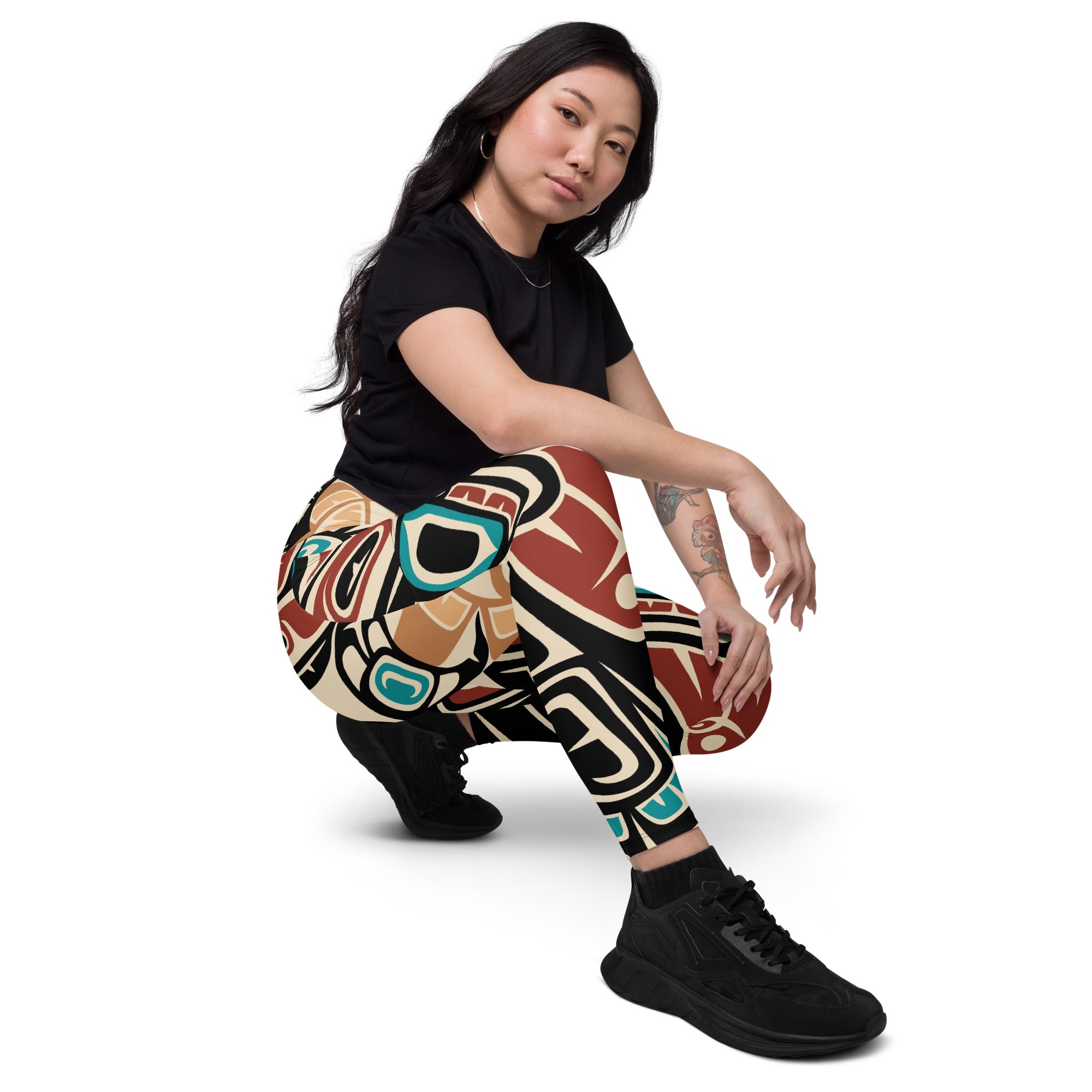 Crossover Leggings with Pockets | Tribal Raven | Spiritline Outfitters™
