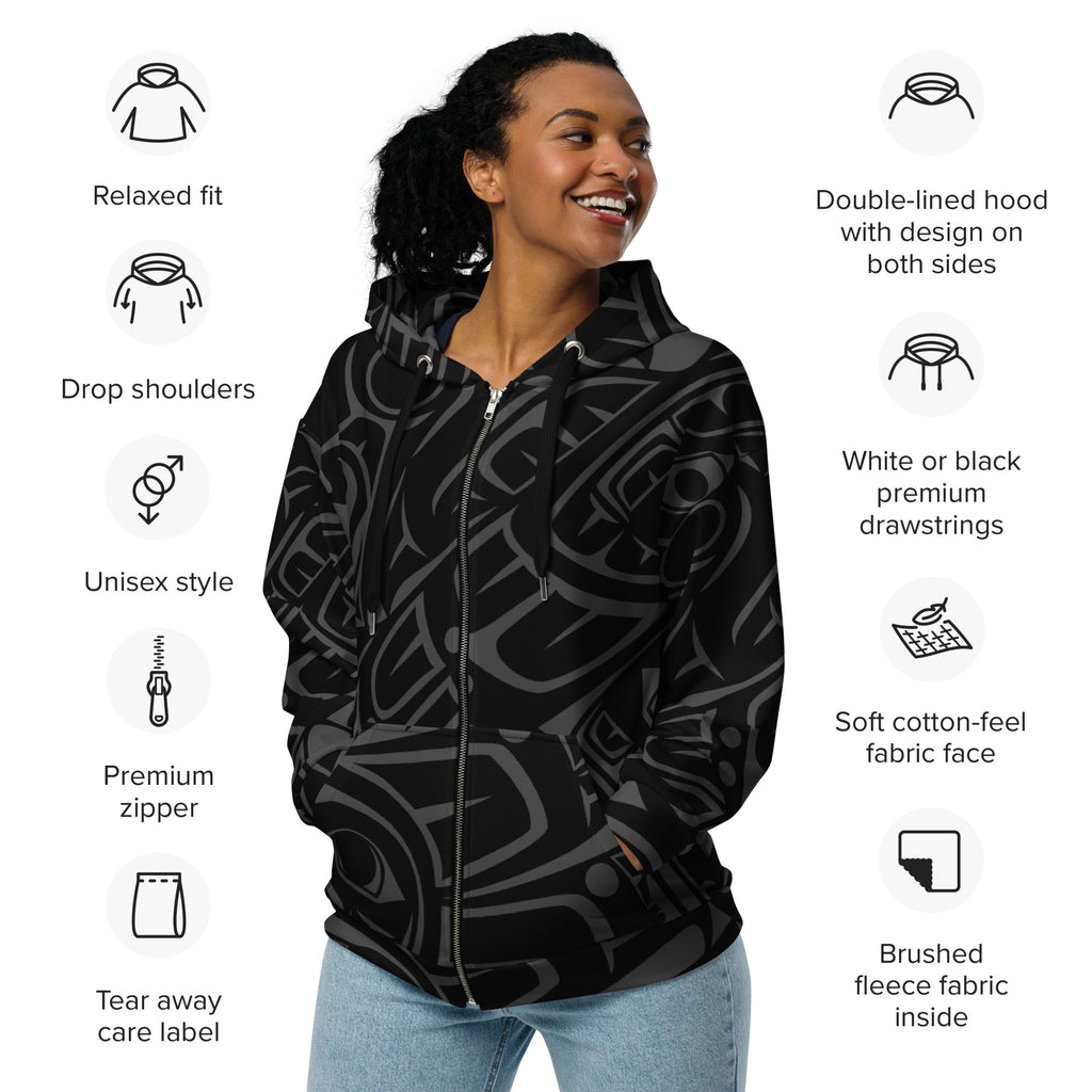 Unisex Zip Hoodie - Classic Tribal Smoky Print - Northern Spiritlines™
