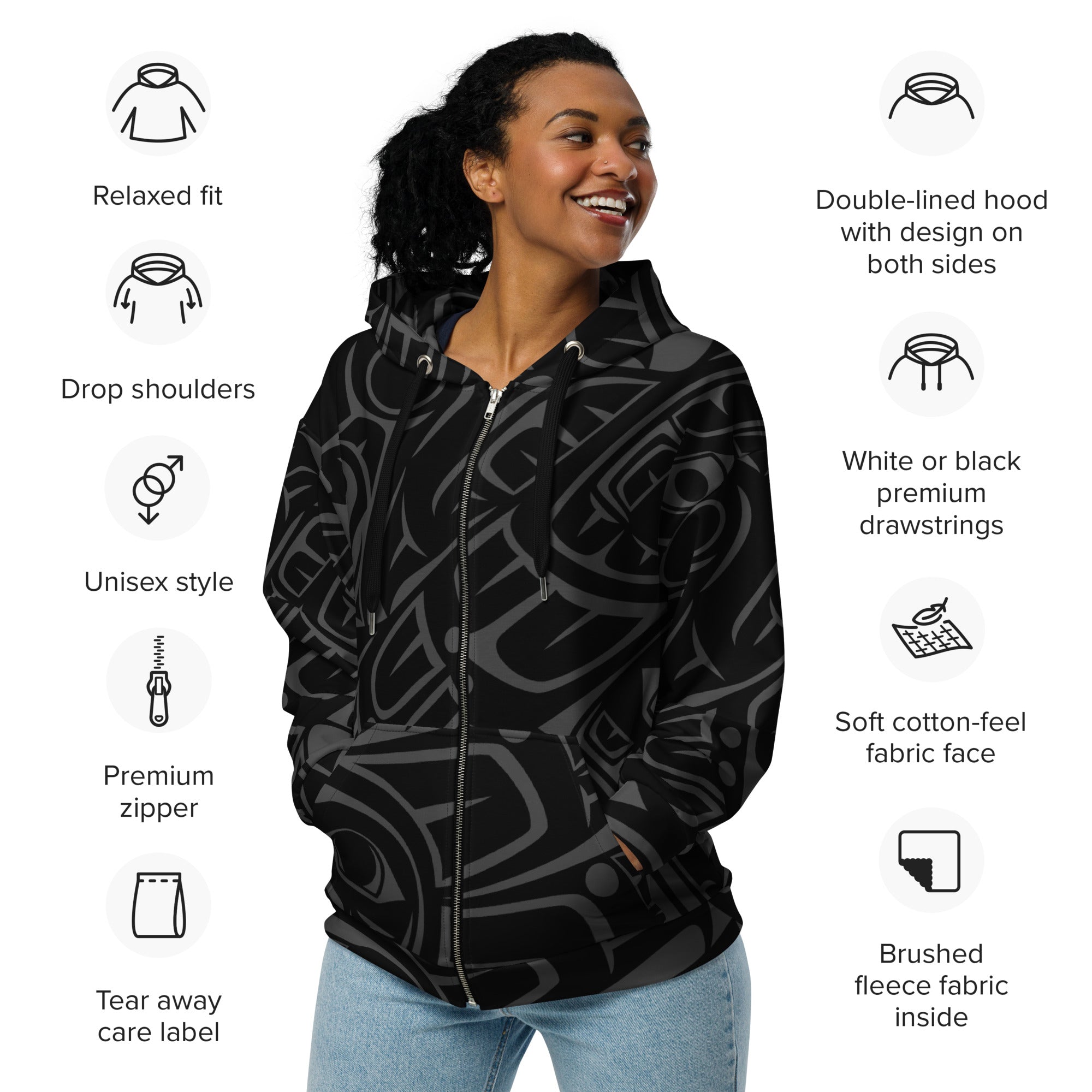 Unisex Zip Hoodie - Classic Tribal Smoky Print - Northern Spiritlines™
