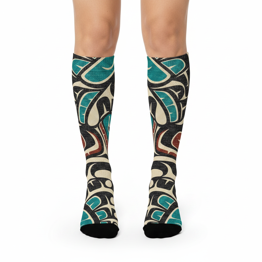 Socks - Knee High, Jacquard Knit | Tribal Hummingbird