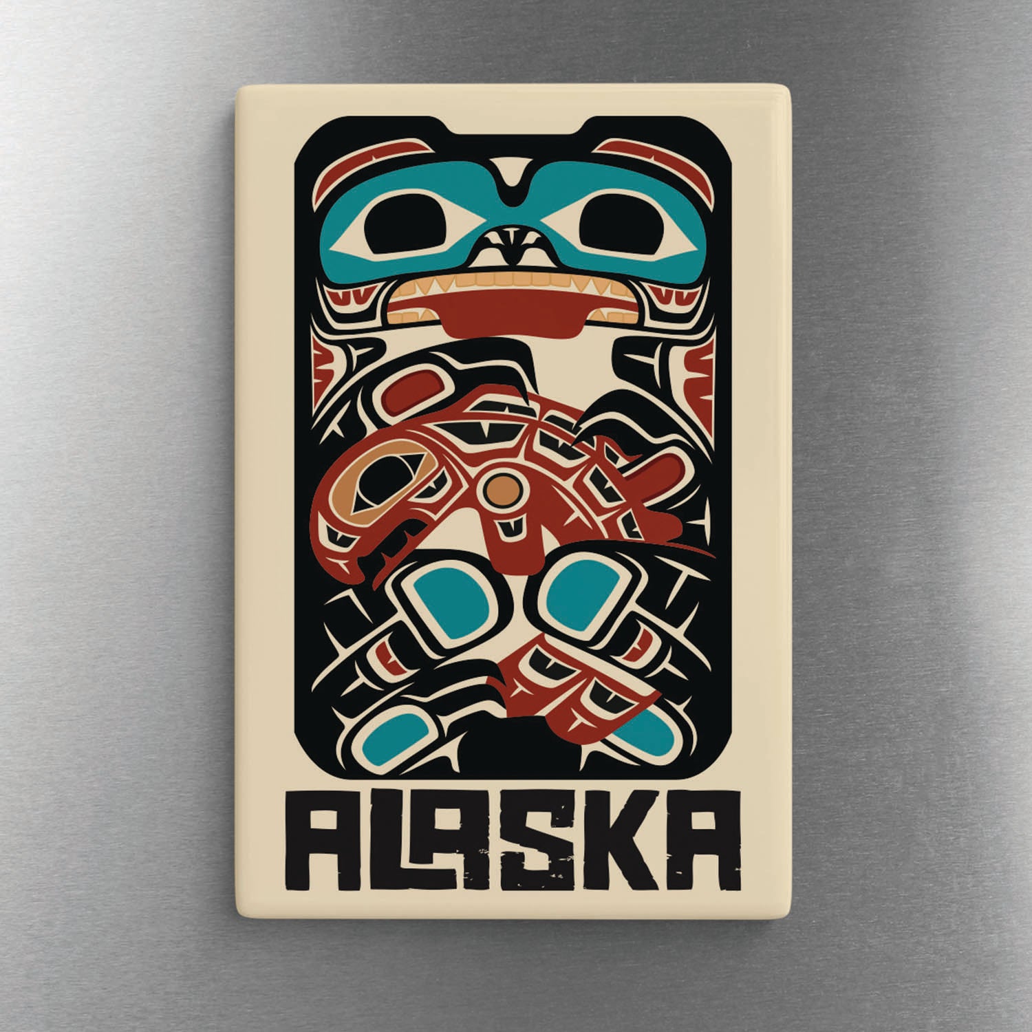 2"x3" Ceramic Magnet | Classic Tribal Bear & Salmon | Stateline™ Collection