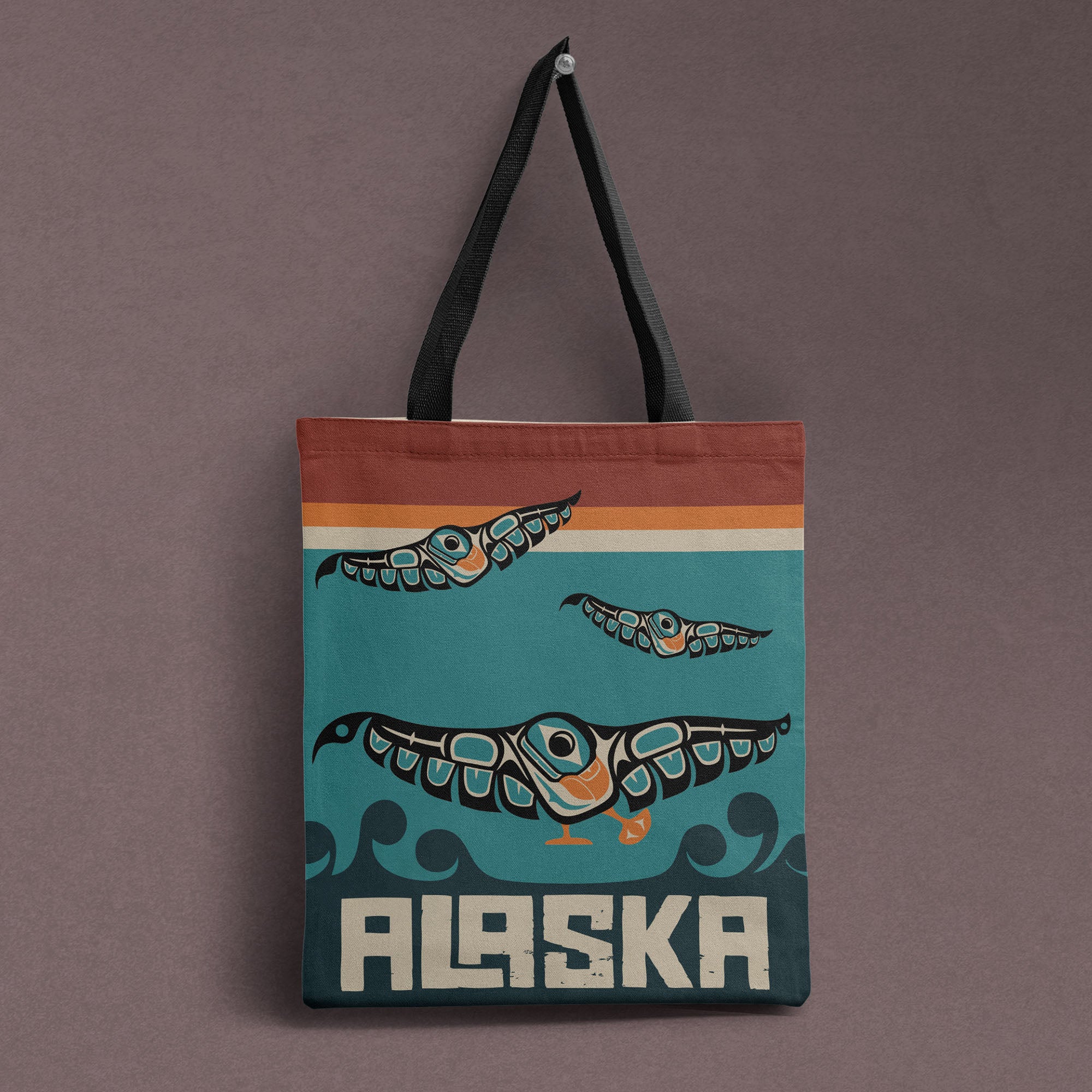 Tote Bag | Classic Alaska Tribal Puffins | Stateline™ Collection
